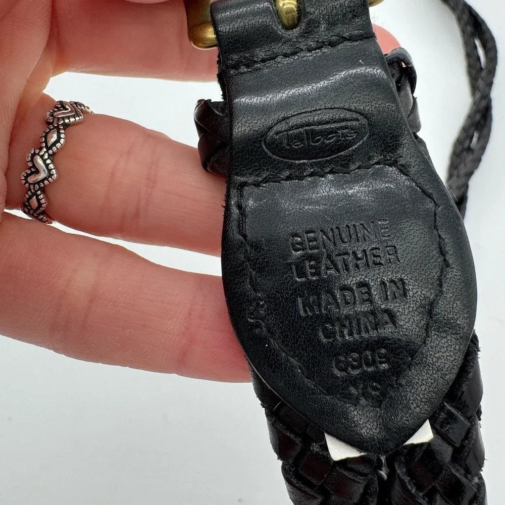 Talbots Genuine Leather Braided Belt Solid Brass Buckle Black XS VTG 6309‎ Boho